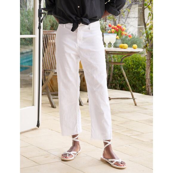 Frank & Eileen Kinsale Performance Pant in White Cotton Flax Blend Raw Hem Sz 8 - Picture 1 of 9